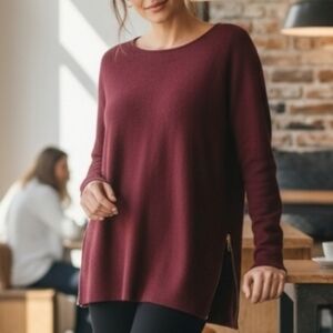 Michael Kors Perfectly Plum Tunic Sweater with Gold Zipper Pulls Size M